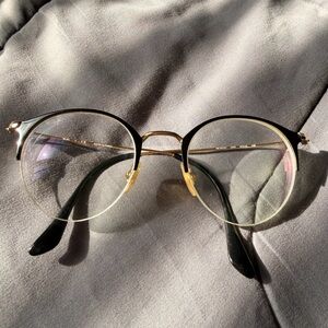 Rayban 3578V 48-22 Black and Gold Round Glasses